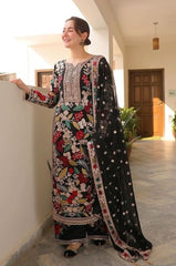 Hania Amir Luxury Chiffon Multi Thread Embroidered Dress 3 Piece Unstitched