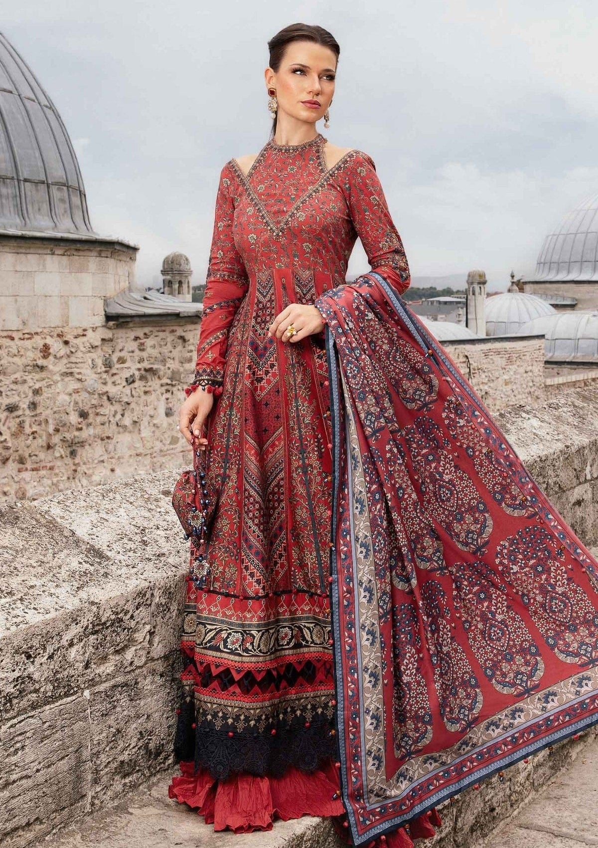 Maria B Maroon Cambric Lawn Collection Embroidered 3 Piece Unstitched