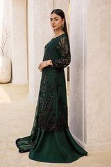Zebtan Green Chiffon Formal Collection Embroidered Hand Work 3pc Unstitched