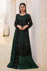 Zebtan Green Chiffon Formal Collection Embroidered Hand Work 3pc Unstitched