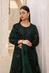 Zebtan Green Chiffon Formal Collection Embroidered Hand Work 3pc Unstitched
