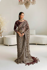 Alizeh Net & Velvet Saree Wedding Collection Embroidery Unstiched