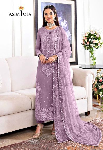 Asim Jofa Jhilmil Purple Chiffon Collection 3 piece Unstitched