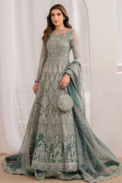 Jazmin Green Wedding Chiffon Maxi Collection Embroidery Unstiched