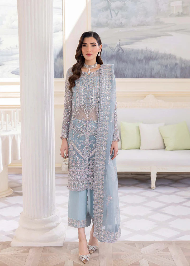 Kanwal Malik Sky Blue Soft Net Wedding Collection 3 Piece Unstitched / Stitched