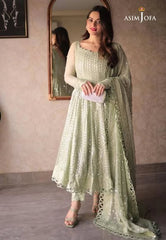 Asim Jofa Green Embroidered Luxury Chiffon 3 Piece Unstitched