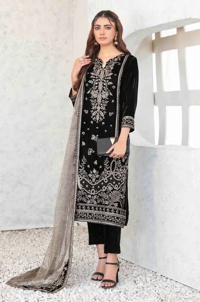 Tawakkal 9000 Micro Velvet Dress Black Formal Collection 3 Piece Unstitched