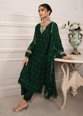 Laam Green Luxury Embroidered Chiffon 3 Piece Unstitched