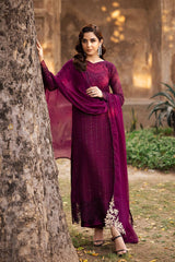 Azure Luxury Chiffon Dress GARNET MAJESTY Embroidered 3pcs Unstitched