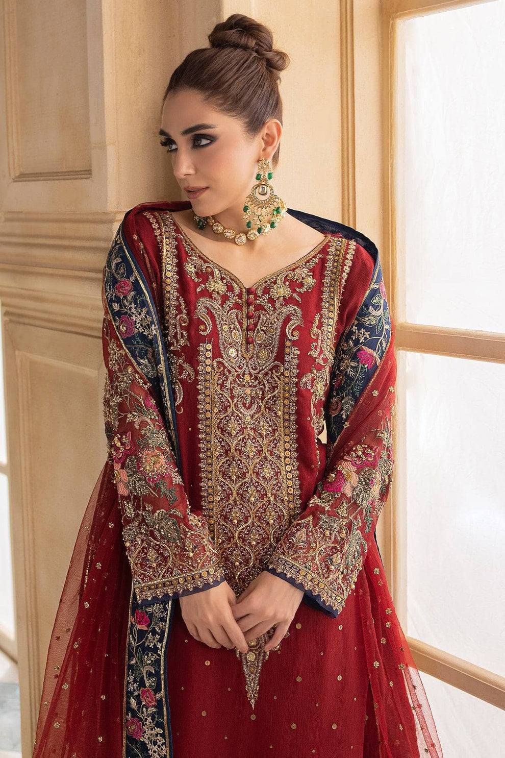 Charizma Maroon Formal Chiffon Collection Embroidered 3 piece Unstitched