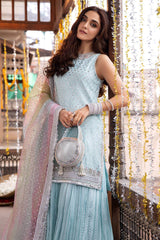 Maria B Luxury Sky Blue Chiffon Embroidery 3 Piece Unstitched