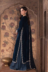 Azure Blue Luxury 9000 Micro Velvet Embroidered 3 Piece Unstitched