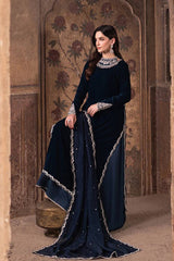 Azure Blue Luxury 9000 Micro Velvet Embroidered 3 Piece Unstitched