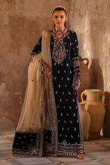 Emaan Adeel Black 9000 Micro Velvet Dress Embroidered 3 piece Unstitched