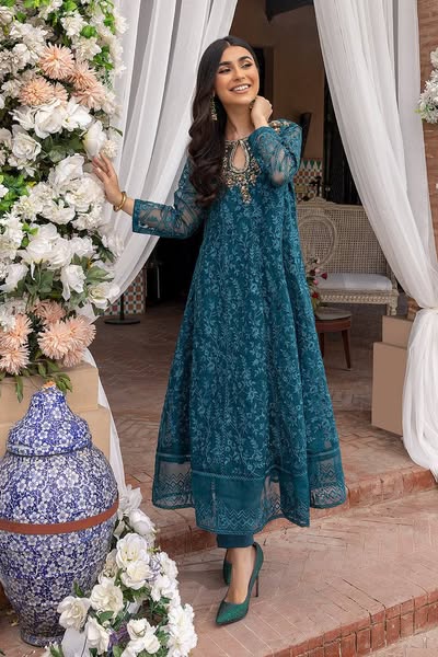 Azure Luxury Zinc Maxi Organza Embroidered 3 Piece Unstitched