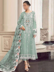 Maria B Light Green Formal Collection Chiffon Embroidered Dress 3 Piece Unstitched