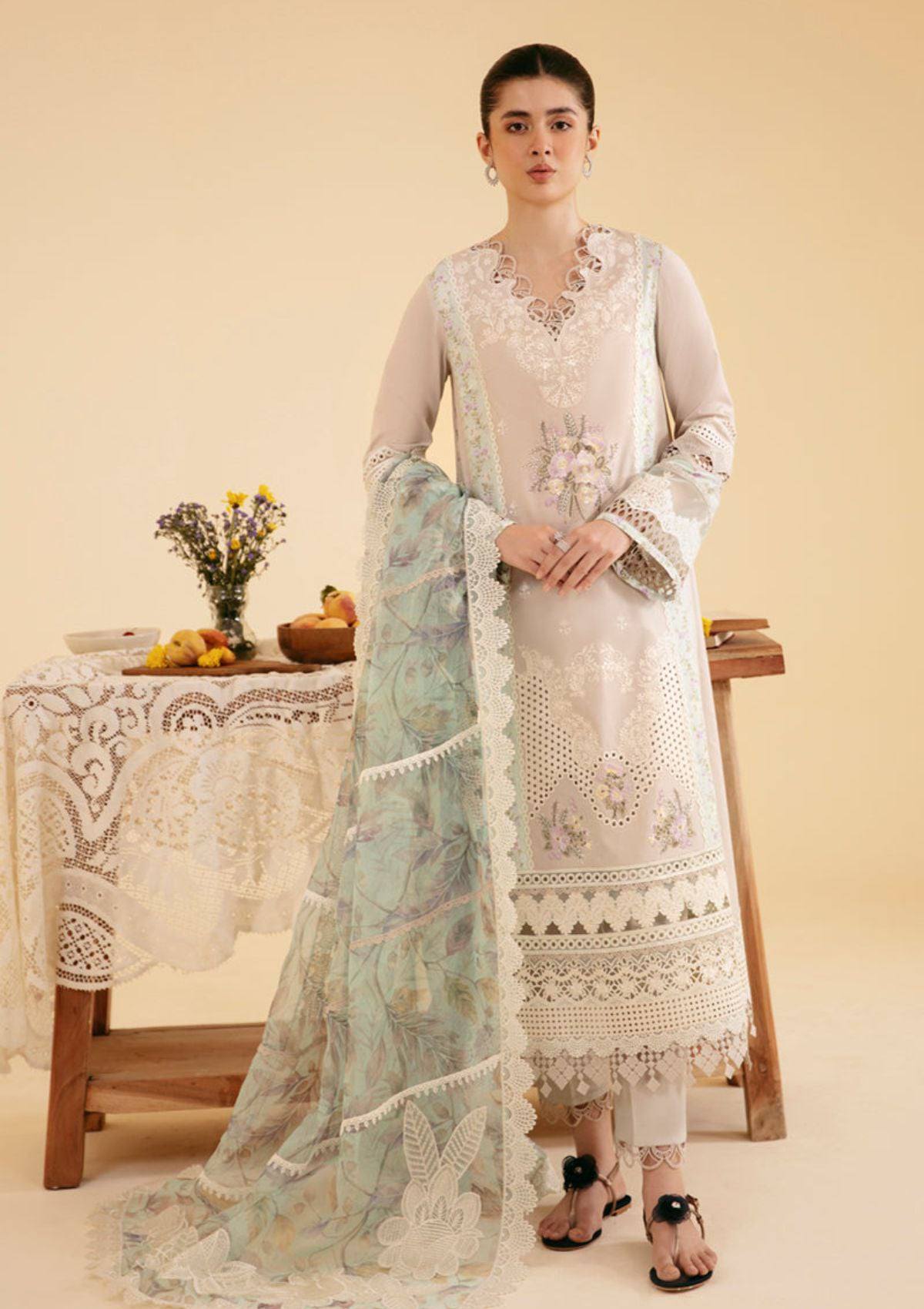 Qalamkar Lawn Chikan Kari Embroidered 3 Piece Unstitched