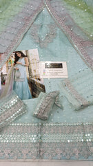 Maria B Luxury Sky Blue Chiffon Embroidery 3 Piece Unstitched