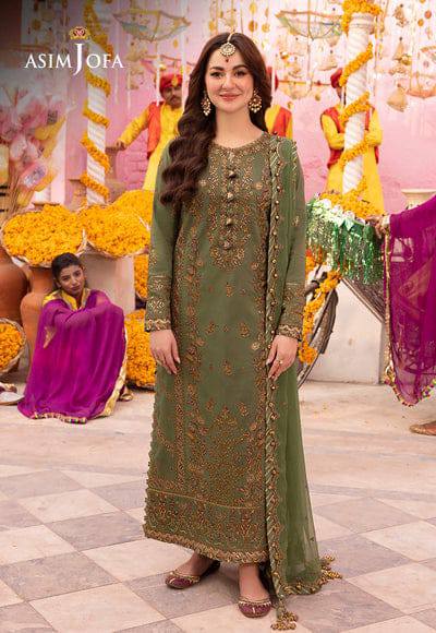 Asim Jofa Formal Collection Embroidered Chiffon Dress 3 Piece Unstitched