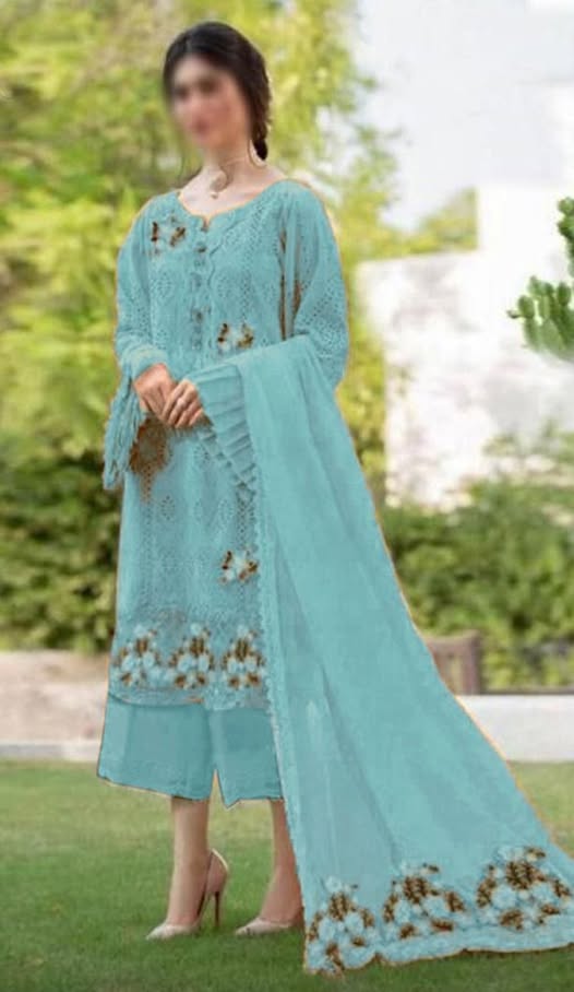 Zarqash Lawn Embroidery Chikan Kari 3 piece Unstitched