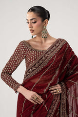 Maria B Zar-e-Mehroon Luxury Chiffon Saree 2026 3pc Unstitched/Stitched