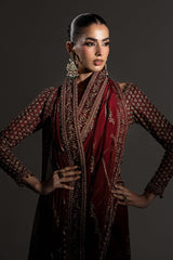 Maria B Zar-e-Mehroon Luxury Chiffon Saree 2026 3pc Unstitched/Stitched