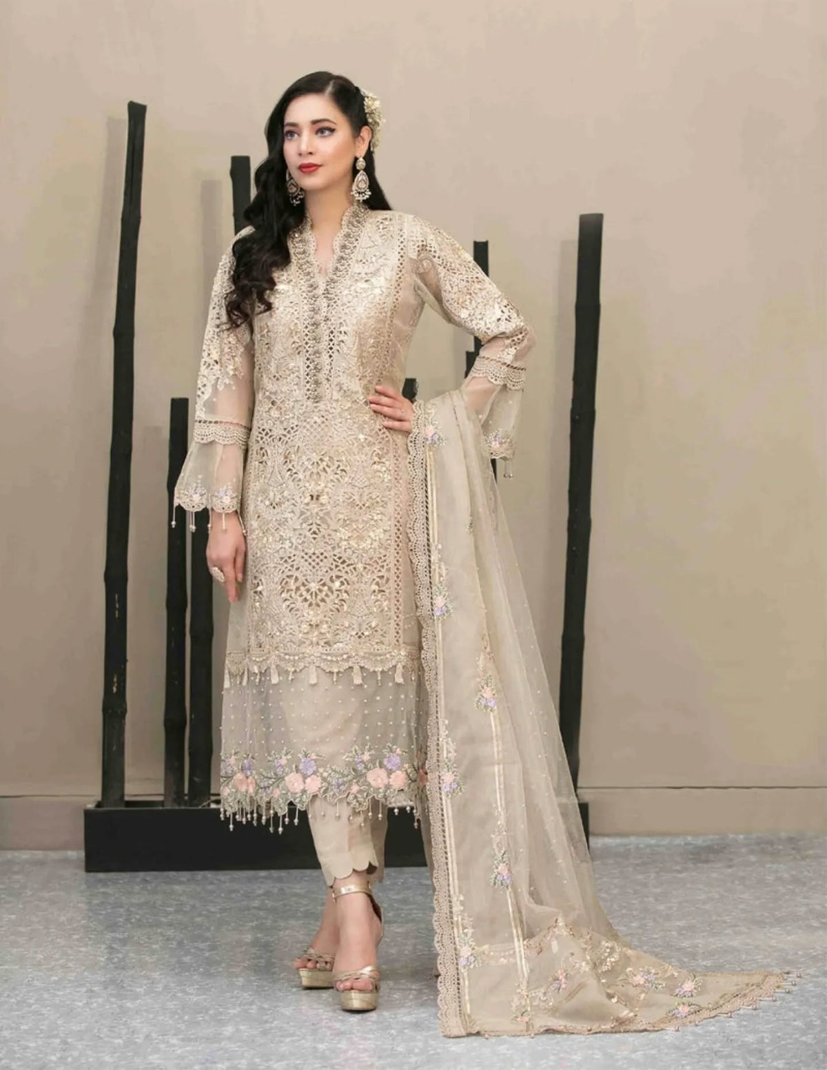 Mariaa.B Luxury Organza Hand Work Formal Semi Stitch Collection 3 Piece Unstitched