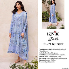 Iznik Embroidered Luxury Lawn Chikan kari 3Piece Unstitched