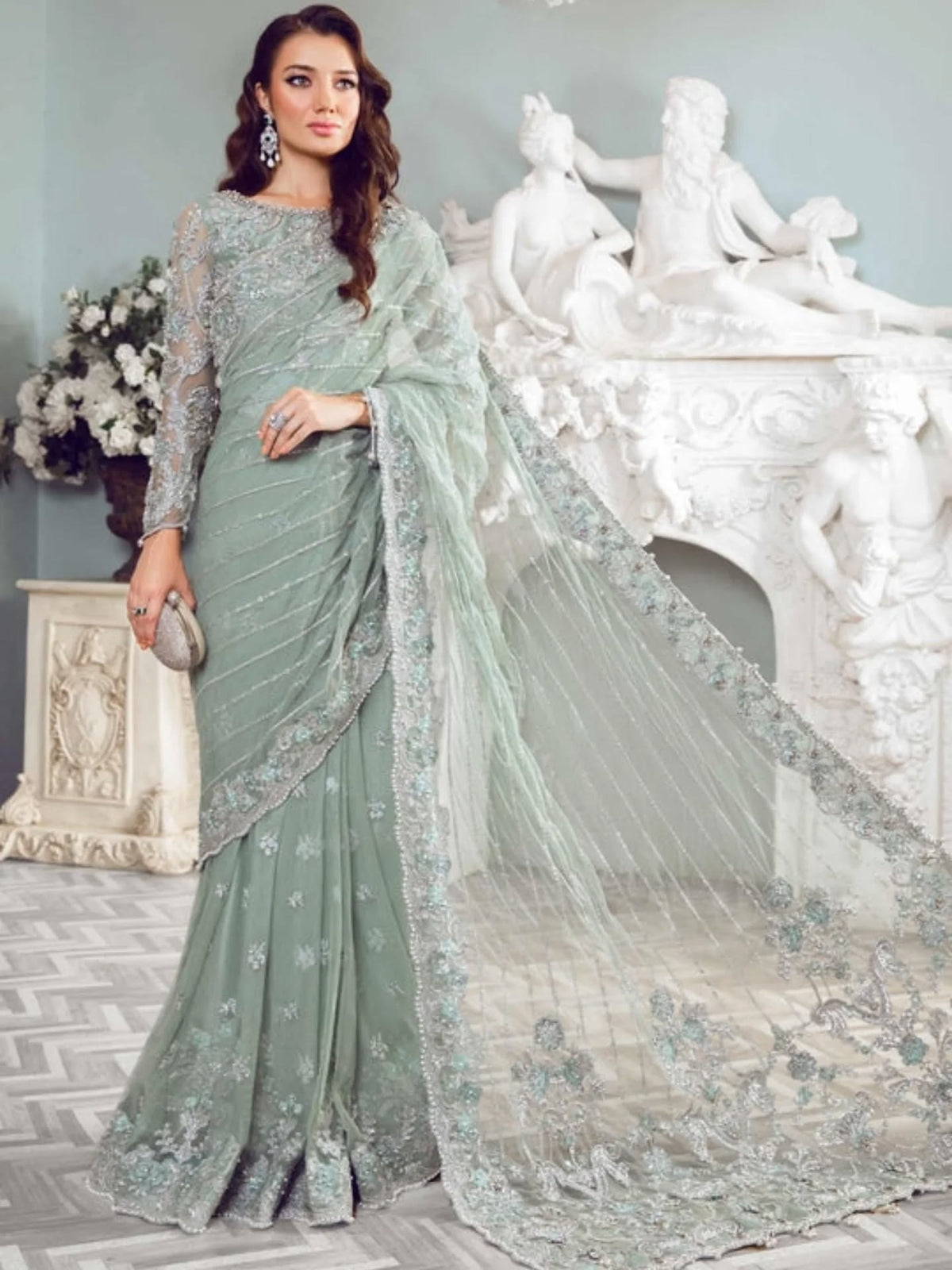 Maria B Luxury Net Hand Work Embroidered Saree Unstitched