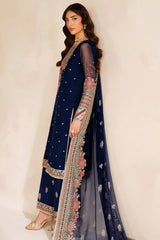 Farasha Blue Luxe Embroidered Chiffon 3 Piece Unstitched