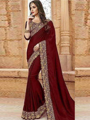 Indian Luxury Chiffon Saree Embroidered Unstitched