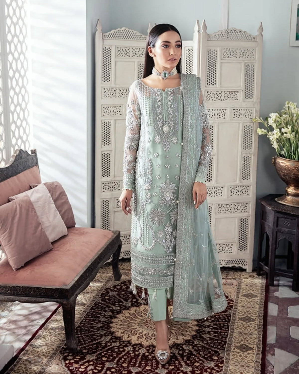 Gulaal Wedding Collection Embroidered Net Dress Hand Work 3 Piece Unstitched