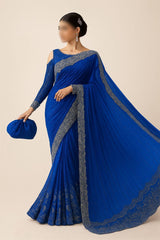 Maria B Luxury Net Blue Hand Work Embroidered Saree Unstitched