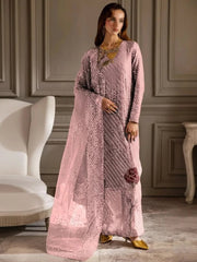 Nureh Tea Pink Fancy Luxury Chiffon Embroidery Collection 3piece Unstitched