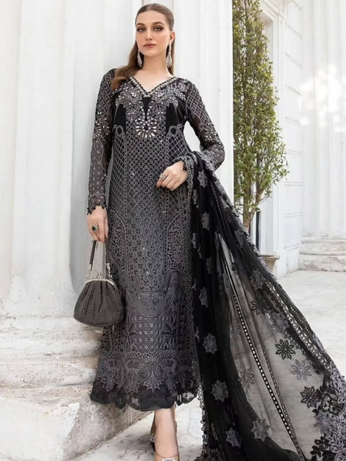 Mariaa.B Formal Collection Chiffon Embroidered Dress 3 Piece Unstitched