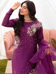 Vanya Purple Formal Collecion Raw Silk Embroidery 3piece Unstitched