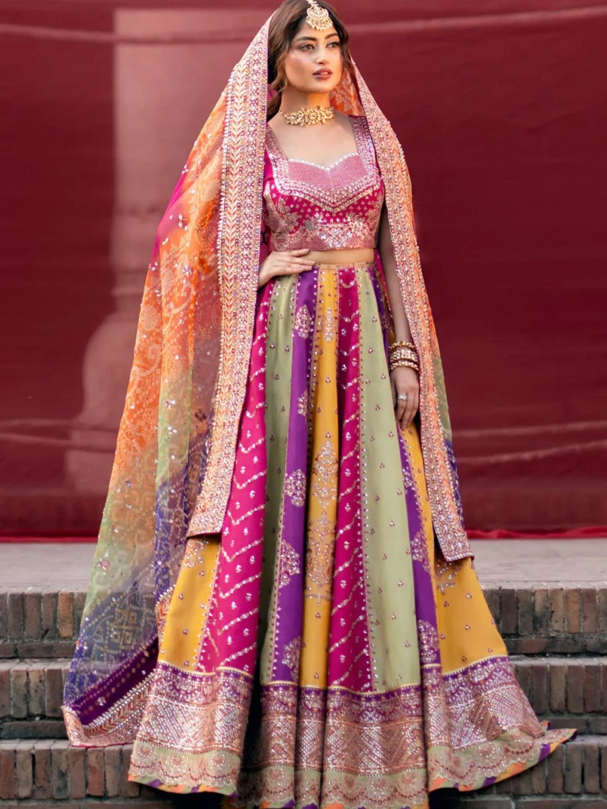 Bin Ilyas Raw Silk Embroidered Lehenga Maxi Unsitched