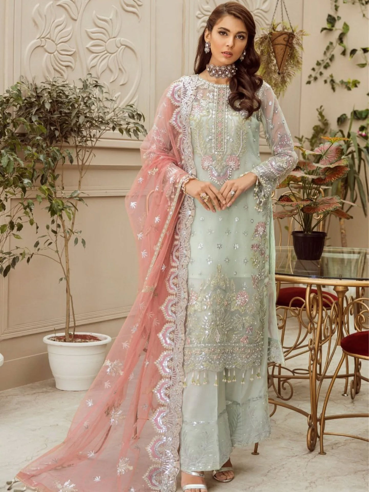Maryam N Maria Luxury organza Embroidery 3piece Unstitched