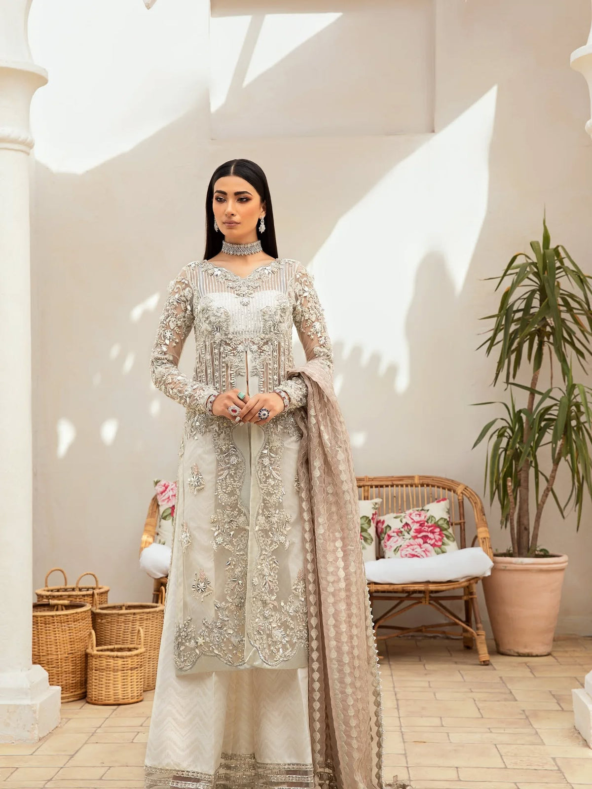 Maryam Hussain Luxury Net Embroidered 3 Piece Unstitched