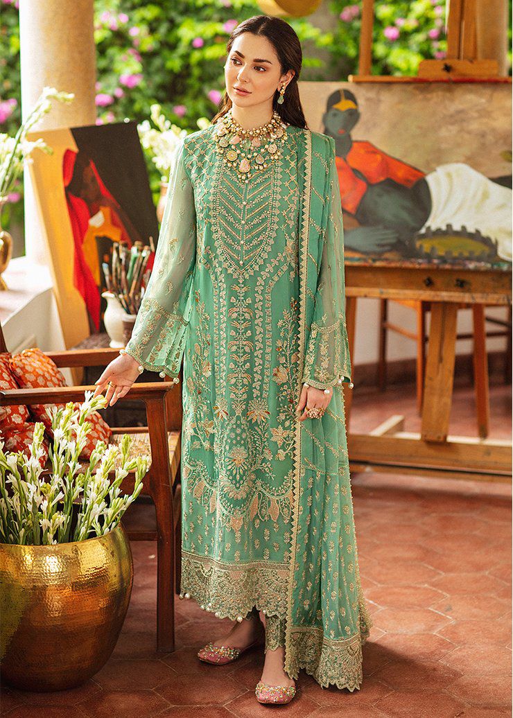 Afrozeh Luxury Chiffon Embroidered 3 Piece Unstitched / Stitched