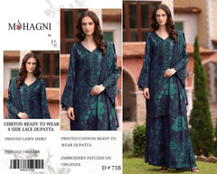 Mohagni Luxury Lawn Printed Embroidered 3 Piece Unstitched / Stitched