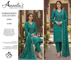 Aneela's Printed Lawn Emb Collection 3 piece Unstitched / Stitched