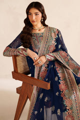 Farasha Blue Luxe Embroidered Chiffon 3 Piece Unstitched