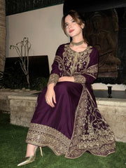 Dananeer Soft Raw Silk Formal Wear Dress Embroidered 3 Piece Unstitched/ Stitched