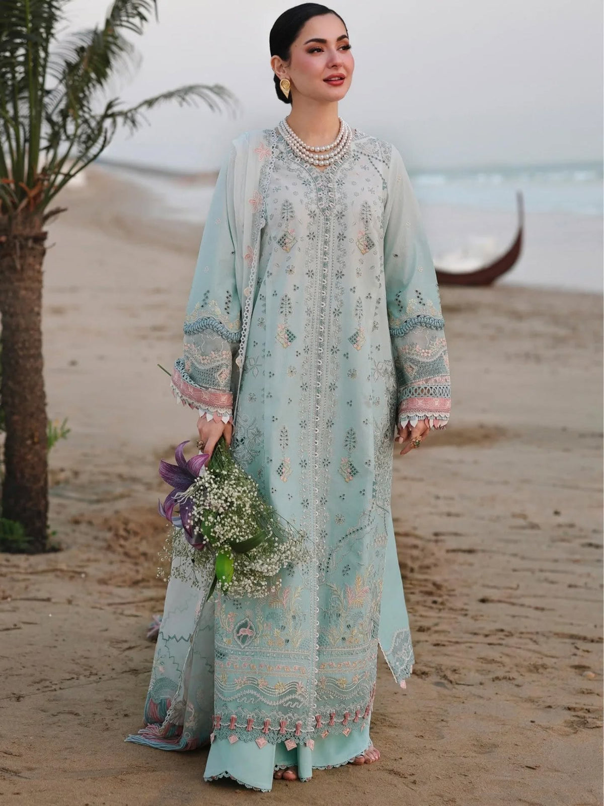 Qalamkar Luxury Lawn Chikan Kari Embroidered 3 Piece Unstitched / Stitched