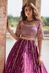 Qalamkar purple 16 kali full net Collection 3 Piece Unstitched