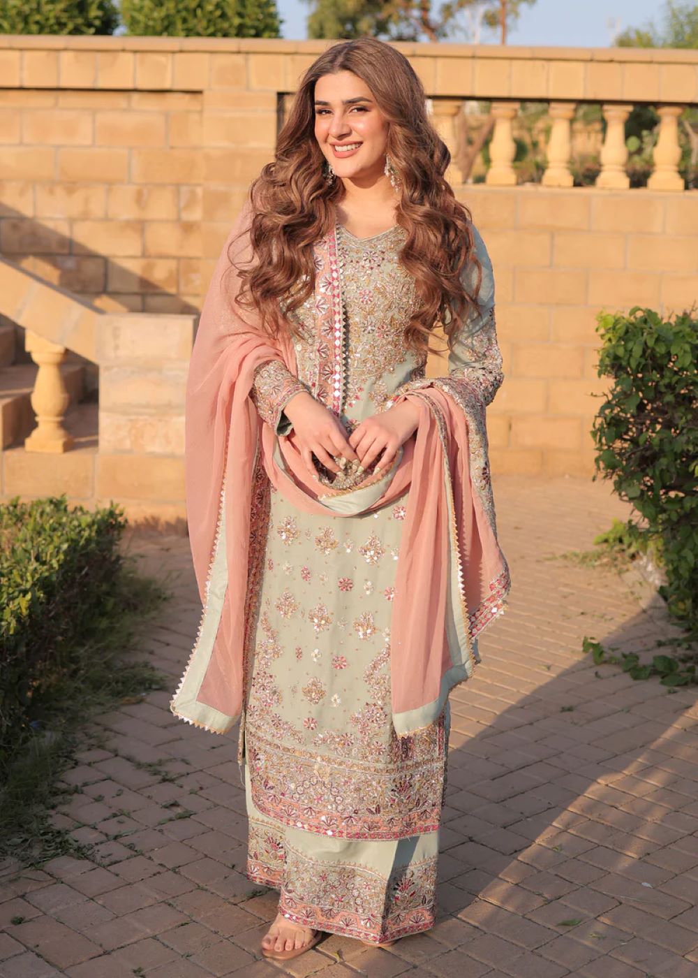 Haseen Mint blush Chiffon Collection 3 Piece Unstitched / Stitched