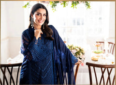 Azure Luxury Chiffon Embroidered 3 Piece Unstitched