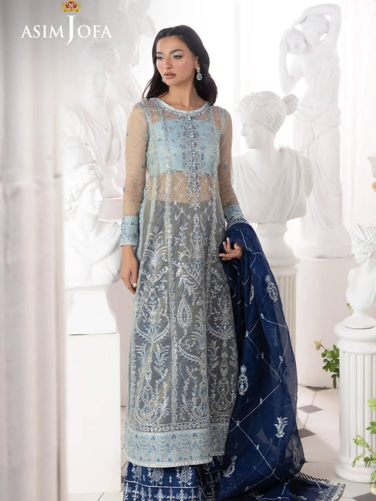 Asim Jofa Embroidered Luxury Net 3 Piece Unstitched / Stitched