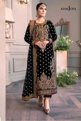 Asim Jofa Black Luxury Velvet Dress Embroidered 3 Piece Unstitched